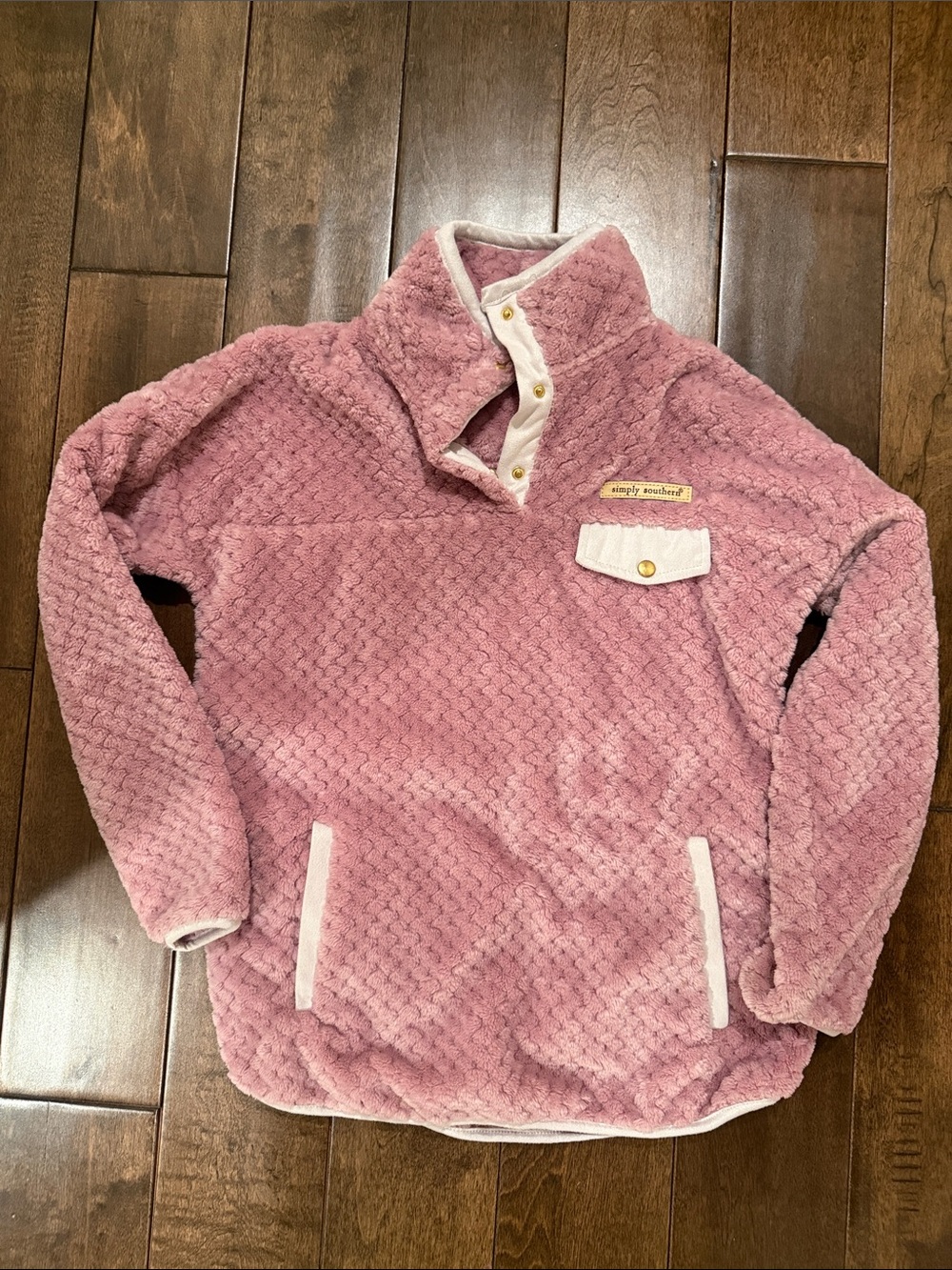 Simply Southern Dusty Pink Plush Snap Pullover youth large